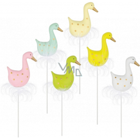 Goose with feathers 7,5 cm + skewers, various colours