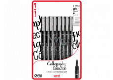 Uni Pin Calligraphy Set of drawing liners with special ink 0,1/0,4/0,6/0,9 mm/brush/CS1/CS2/CS3 Black 8 pieces