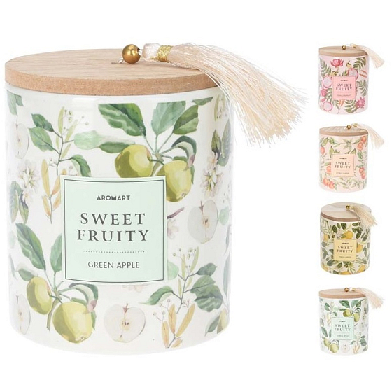 Emocio Sweet Fruit scented candle in ceramic with wooden lid 90 x 117 mm various motifs