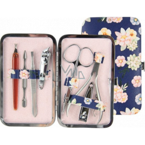 Donegal Manicure set 7 pieces dark blue with flowers 2429