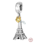 Sterling silver 925 Eiffel Tower + heart love for Paris, 2in1 travel bracelet pendant