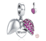 Sterling silver 925 Heart openable I love you Mom, family bracelet pendant