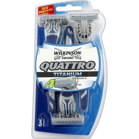 Wilkinson Sword Quattro Titanium 4 Blades Shaver for Men 3 Pieces