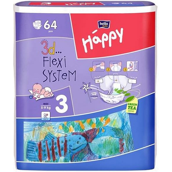 Bella Happy 3 Midi 5-9 kg diaper panties 64 pieces
