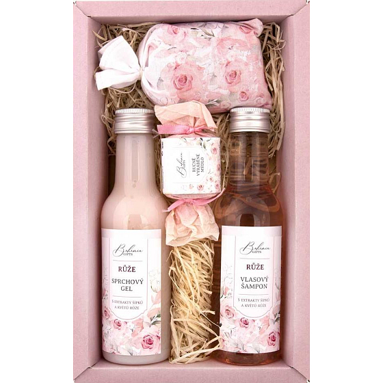 Bohemia Gifts Rosarium with rosehip and rose flower extracts shower gel 200 ml + hair shampoo 200 ml + bath salt 150 g + toilet soap 30 g, cosmetic set