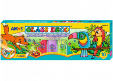 Amos Glass Deco Colors for glass set of 9 colors 22 ml + 1 black contour 40 ml + templates, foil