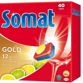 Somat Gold 12 Action Lemon & Lime Tablets for dishwasher, help remove even stubborn dirt without pre-washing 40 pieces