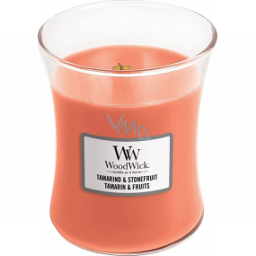 WoodWick Tamarind & Stonefruit - Tamarind and stone scented candle with wooden wick and lid glass medium 275 g