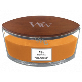 WoodWick Caramel Toasted Sesame - Sesame cookies with caramel scented candle with wooden wick and lid glass boat 453 g