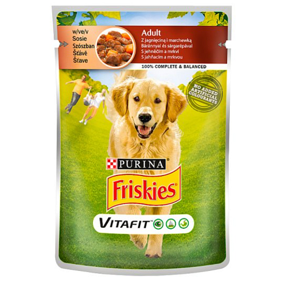 Purina Friskies Vitafit lamb with carrots in gravy complete dog food pouch 100 g