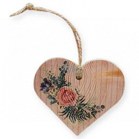Bohemia Gifts Wooden decorative heart with rose print 7.5 cm