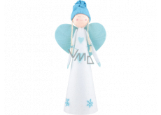 Angel fleece with blue wings in the shape of a heart blue and white 40 cm