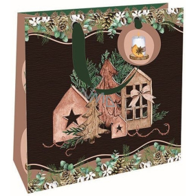 Nekupto Luxury paper gift bag 23 x 23 cm Christmas house