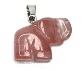 Crystal pink Elephant pendant natural stone, hand cut figurine 1,8 x 2,5 x 8 mm, stone stones