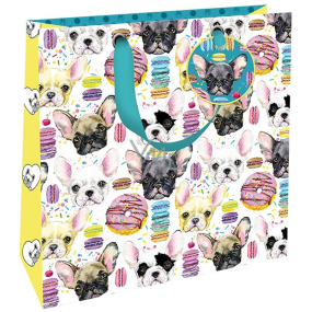 Nekupto Luxury paper gift bag 23 x 23 x 10 cm Dogs bulldog