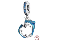 Charm Sterling silver 925 Dolphin on the wave in the shape of a heart, love bracelet pendant