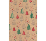 Ditipo Christmas gift wrapping paper 70 x 200 cm Kraft light brown, trees