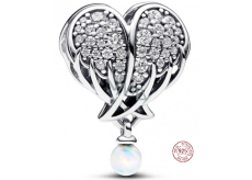 Charm Sterling silver 925 Sparkling angel wings as heart, pendant on bracelet symbol