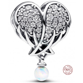 Charm Sterling silver 925 Sparkling angel wings as heart, pendant on bracelet symbol