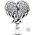 Charm Sterling silver 925 Sparkling angel wings as heart, bead on bracelet symbol