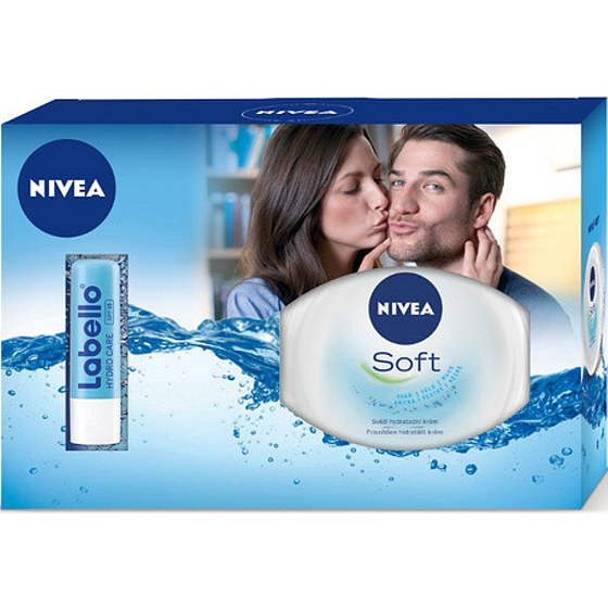 Nivea Labello Hydro Care Moisturizing Lip Balm 4.8 g + Soft Fresh Moisturizing Cream 250 ml, for women cosmetic set
