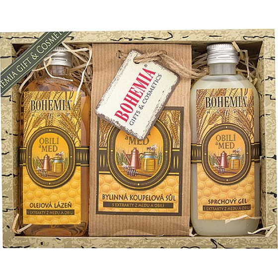 Bohemia Gifts Honey and Grain shower gel 100 ml + bath salt 150 g + Oil bath 100 ml, cosmetic set