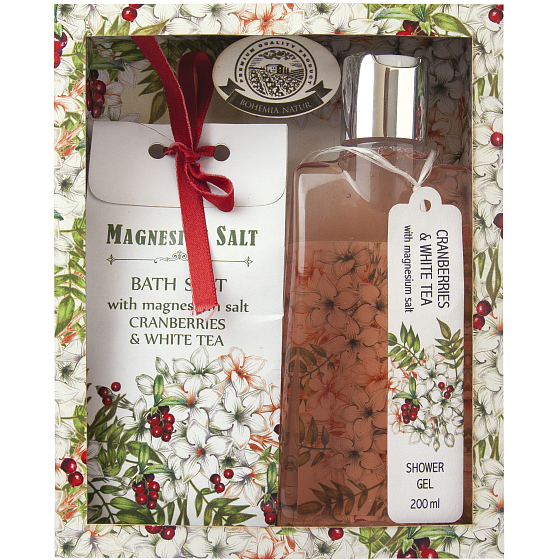Bohemia Gifts White tea and Cranberries and Magnesium salt emollient shower gel 200 ml + bath salt 150 g cosmetic set