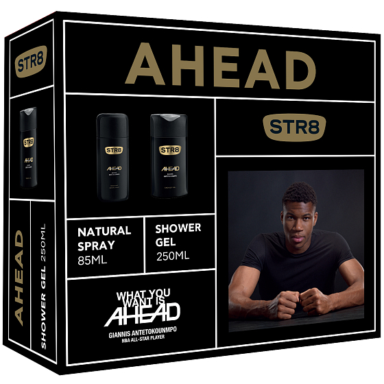 Str8 Ahead perfumed deodorant glass for men 85 ml + shower gel 250 ml, cosmetic set
