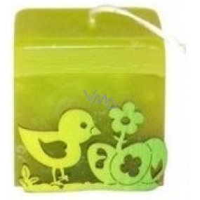 Wooden application Easter scented candle green cube 45 mm