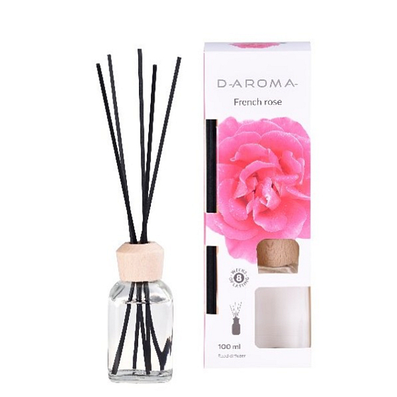 D-Aroma- French Rose - Rose aroma diffuser with sticks for gradual release of fragrance 100 ml