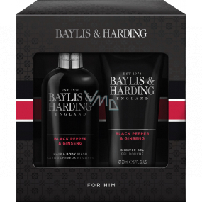Baylis & Harding Men Black Pepper and Ginseng Body and Hair Cleansing Gel 300 ml + Shower Gel 200 ml, cosmetic set