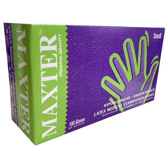 Maxter Hygienic Disposable Latex Hypoallergenic Powdered Gloves, Size S, Box of 100 Pieces