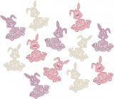 Wooden rabbits beige-purple-pink 4 cm 12 pieces