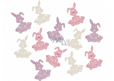 Wooden rabbits beige-purple-pink 4 cm 12 pieces