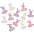 Wooden rabbits beige-purple-pink 4 cm 12 pieces