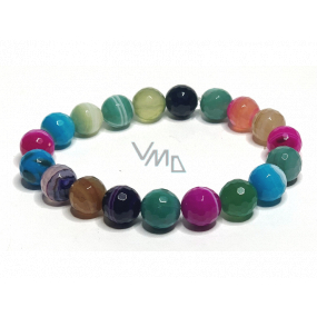Agate multicoloured facet chakra bracelet elastic natural stone, ball 10 mm / 16 - 17 cm