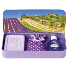 Esprit Provence Lavender toilet soap 60 g + scented bag + essential oil 12 ml + tin box, cosmetic set for women