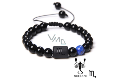 Onyx Scorpio zodiac sign, natural stone bracelet, 8mm ball/ adjustable size, life force stone