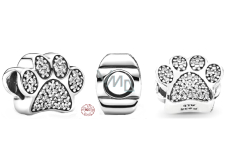 Charm Sterling silver 925 paw print, bead on bracelet pet