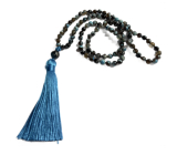 108 Mala Achát modrý náhrdelník, meditační šperk, přírodní kámen vázaný, elastický, korálek 6 mm