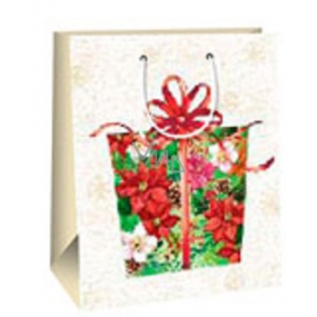 Ditipo Gift paper bag 26.4 x 13.6 x 32.7 cm white gold snowflakes large gift glossy laminated
