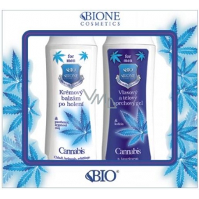 Bione Cosmetics for Men Cannabis Q10 Hair and Body Shower Gel 200 ml + Cream After Shave Balm 200 ml, cosmetic set for men