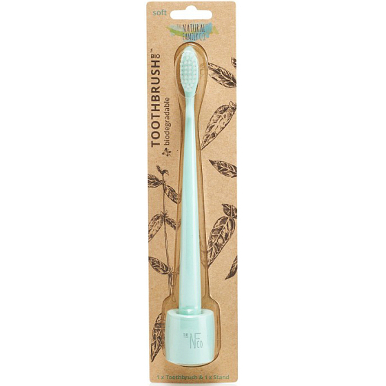 The Natural Family Co. Soft Bio toothbrush and stand Mint made of resin and corn starch