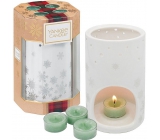 Yankee Candle White Fir - Frosted fir tealight 4 pieces + ceramic candlestick 1 piece, Christmas gift set