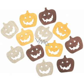 Pumpkin wooden beige-yellow-brown 4 cm 12 pieces