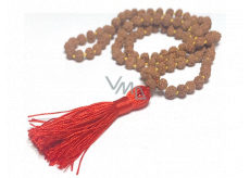 108 Mala Shiva Rudraksha, meditation jewellery, natural Indian seeds, knotted, elastic, handmade, tassel 8 cm, bead 7-8 mm
