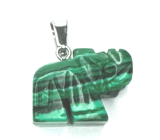 Malachite Elephant pendant natural stone, hand cut figurine 1,8 x 2,5 x 8 mm, wishing stone