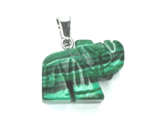 Malachite Elephant pendant natural stone, hand cut figurine 1,8 x 2,5 x 8 mm, wishing stone
