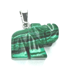 Malachite Elephant pendant natural stone, hand cut figurine 1,8 x 2,5 x 8 mm, wishing stone
