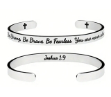 Stainless steel bracelet silver with engraving Be strong, be brave..., open cuff, 6 mm